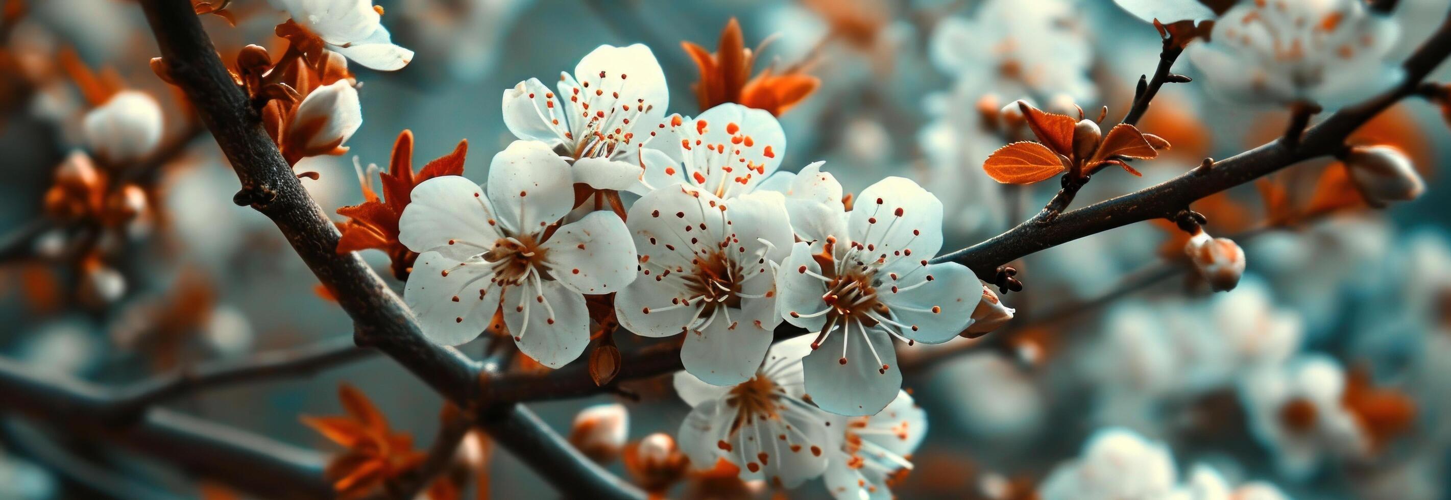 AI generated the flower branch is covered in white blossoms photo