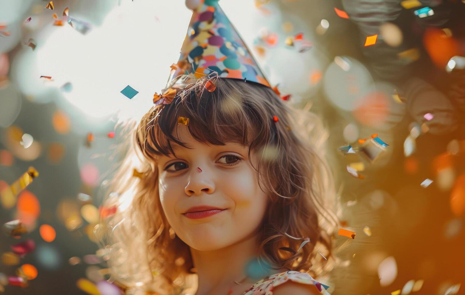 ai generado un niña vistiendo un fiesta sombrero foto