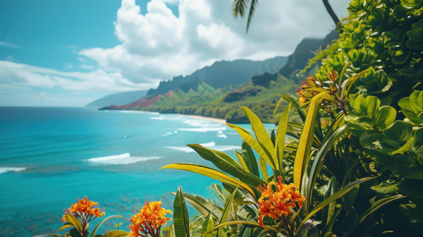 AI generated Travelling to Hawaii advertisment background with copy space photo