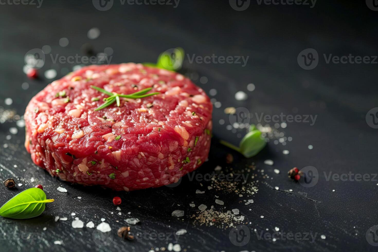 ai generado hamburguesa empanada hecho desde crudo suelo carne de vaca en un negro antecedentes. ai generado. foto