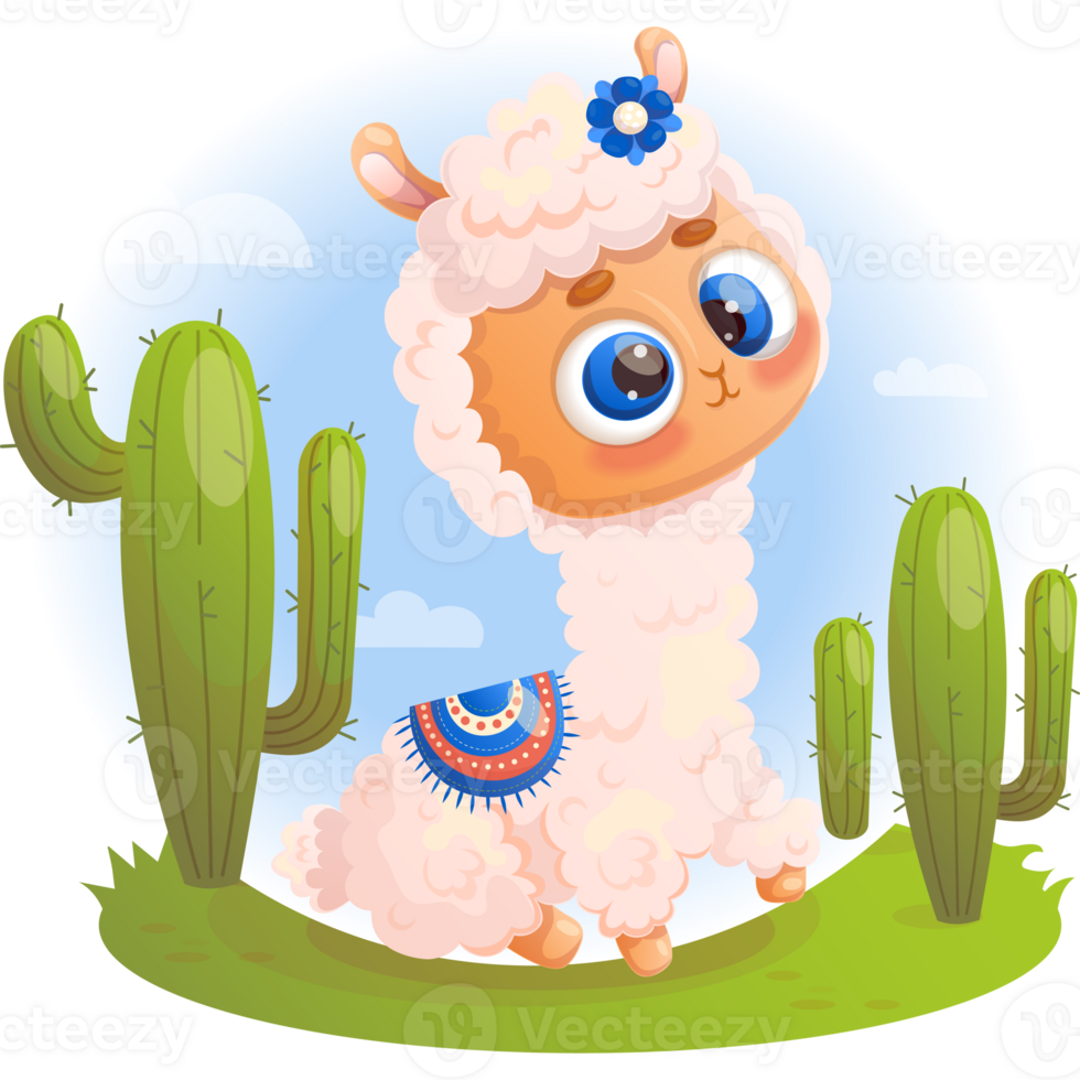 Cute Llama alpaca   with cactus png