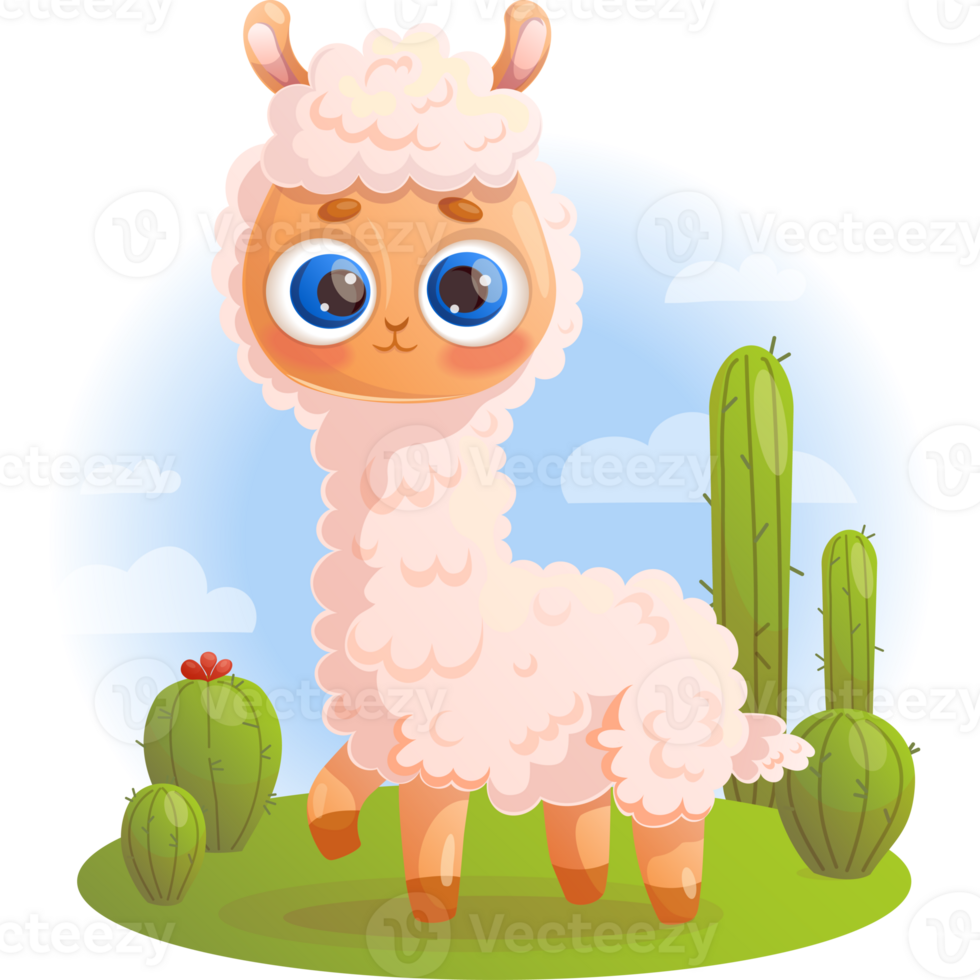 Cute Llama alpaca   with cactus png