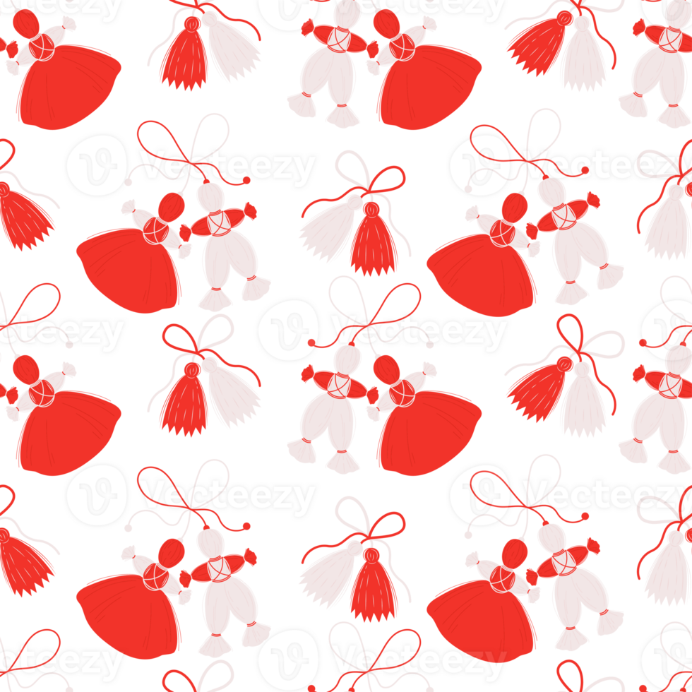 Seamless pattern Martisor. Martenitsa Red and white talisman png