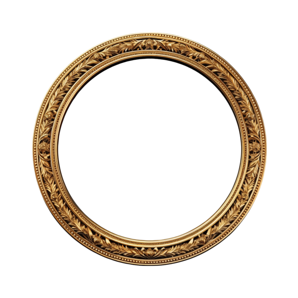 AI generated Antique circle frame gold isolated transparent png