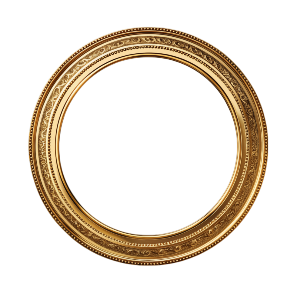 AI generated Antique circle frame gold isolated transparent png