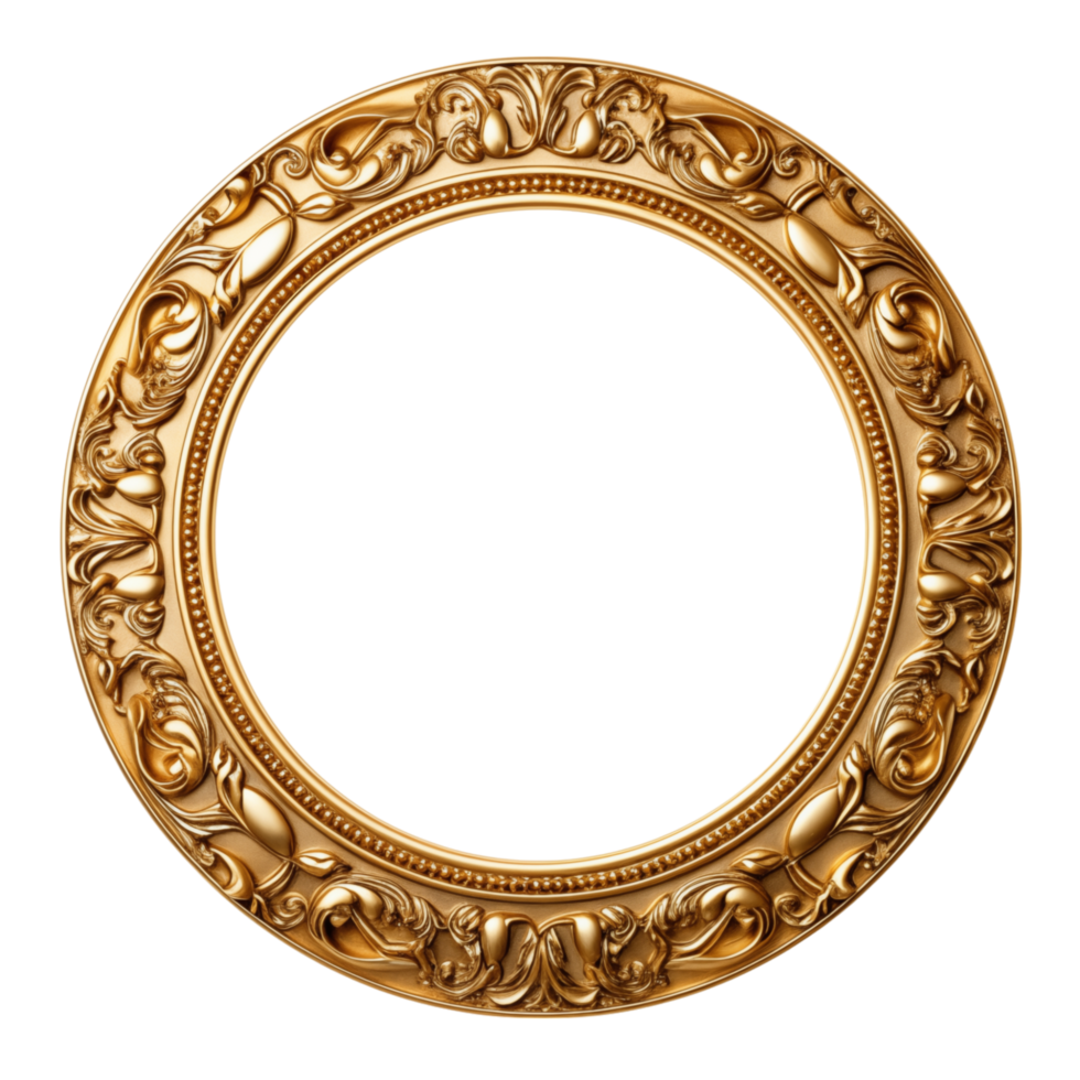 AI generated Antique circle frame gold isolated transparent png