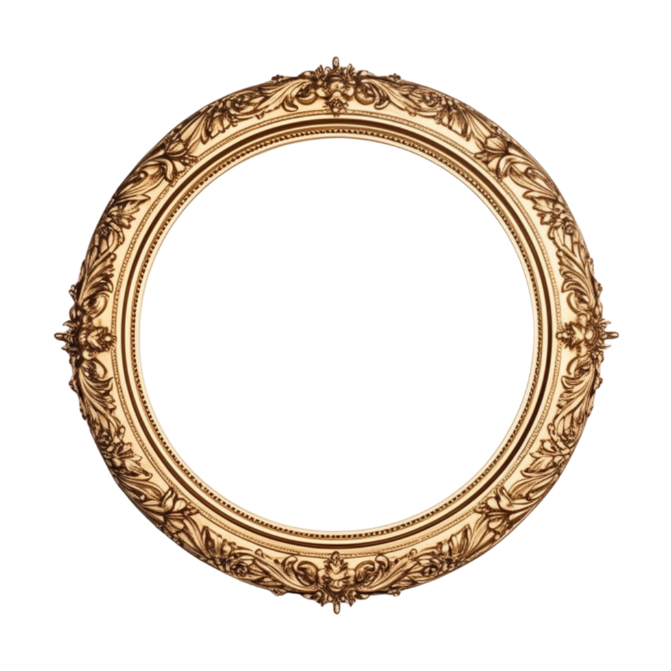 AI generated Antique circle frame gold isolated transparent png