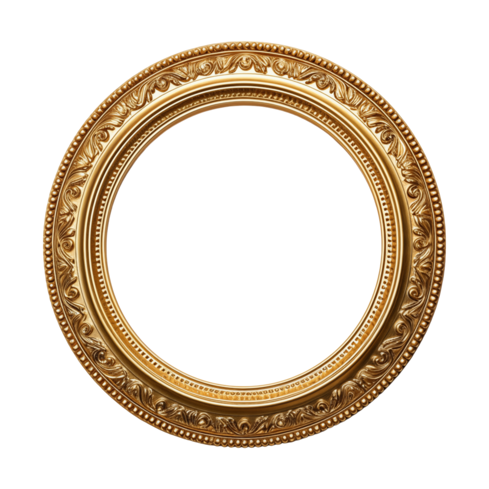 AI generated Antique circle frame gold isolated transparent png