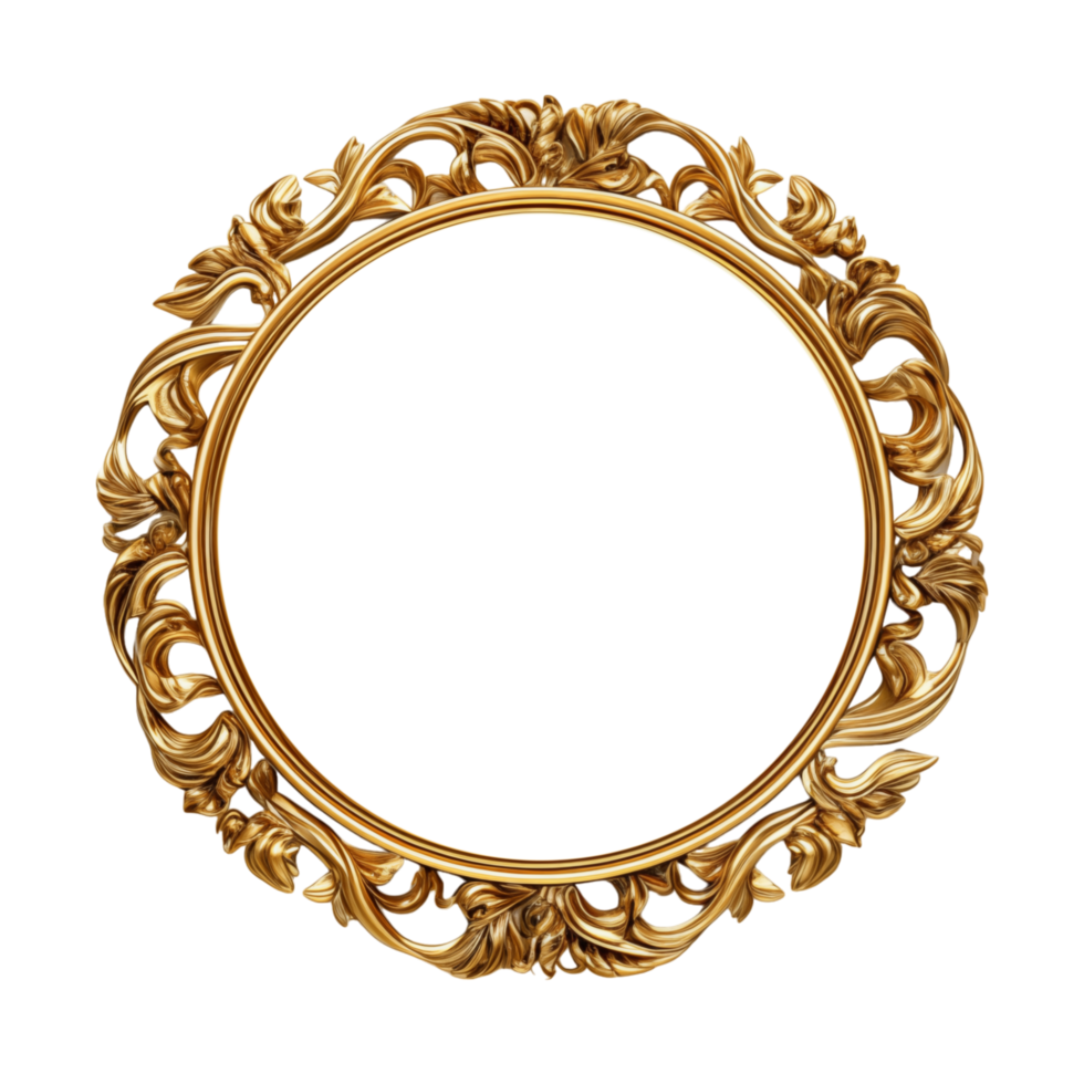 AI generated Antique circle frame gold isolated transparent png