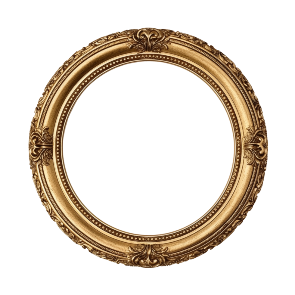 AI generated Antique circle frame gold isolated transparent png