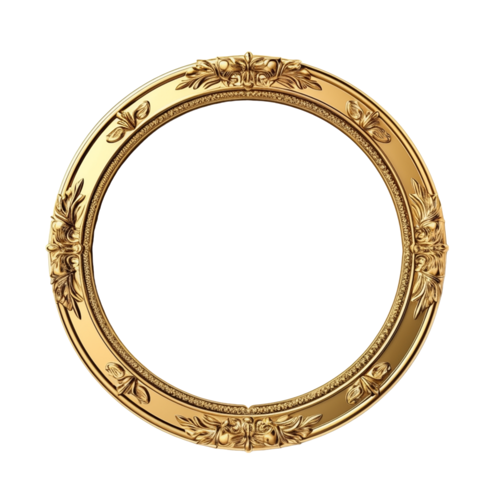 AI generated Antique circle frame gold isolated transparent png