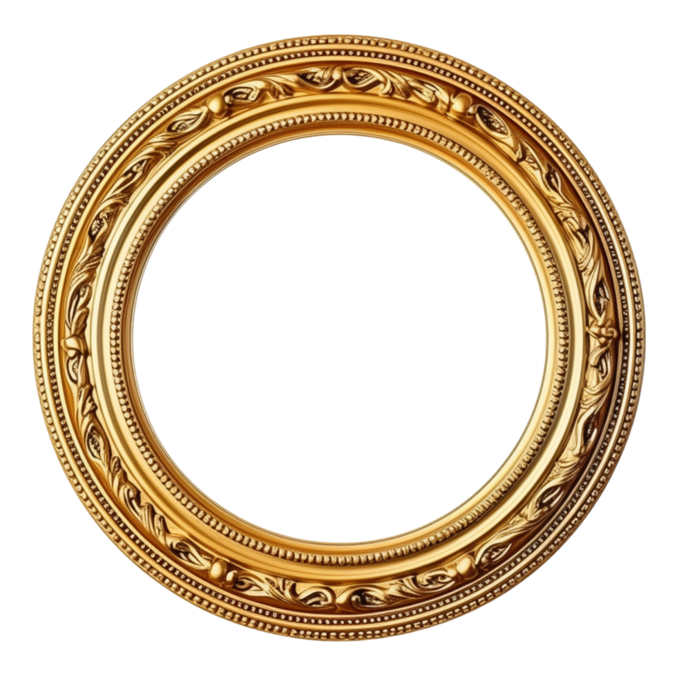 AI generated Antique circle frame gold isolated transparent png