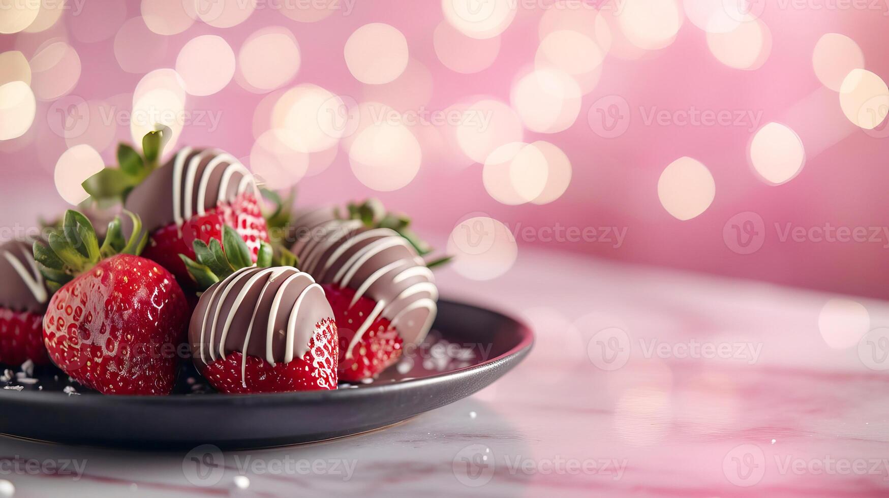 AI generated Chocolate-covered strawberries on a beautiful platter. AI generated. photo