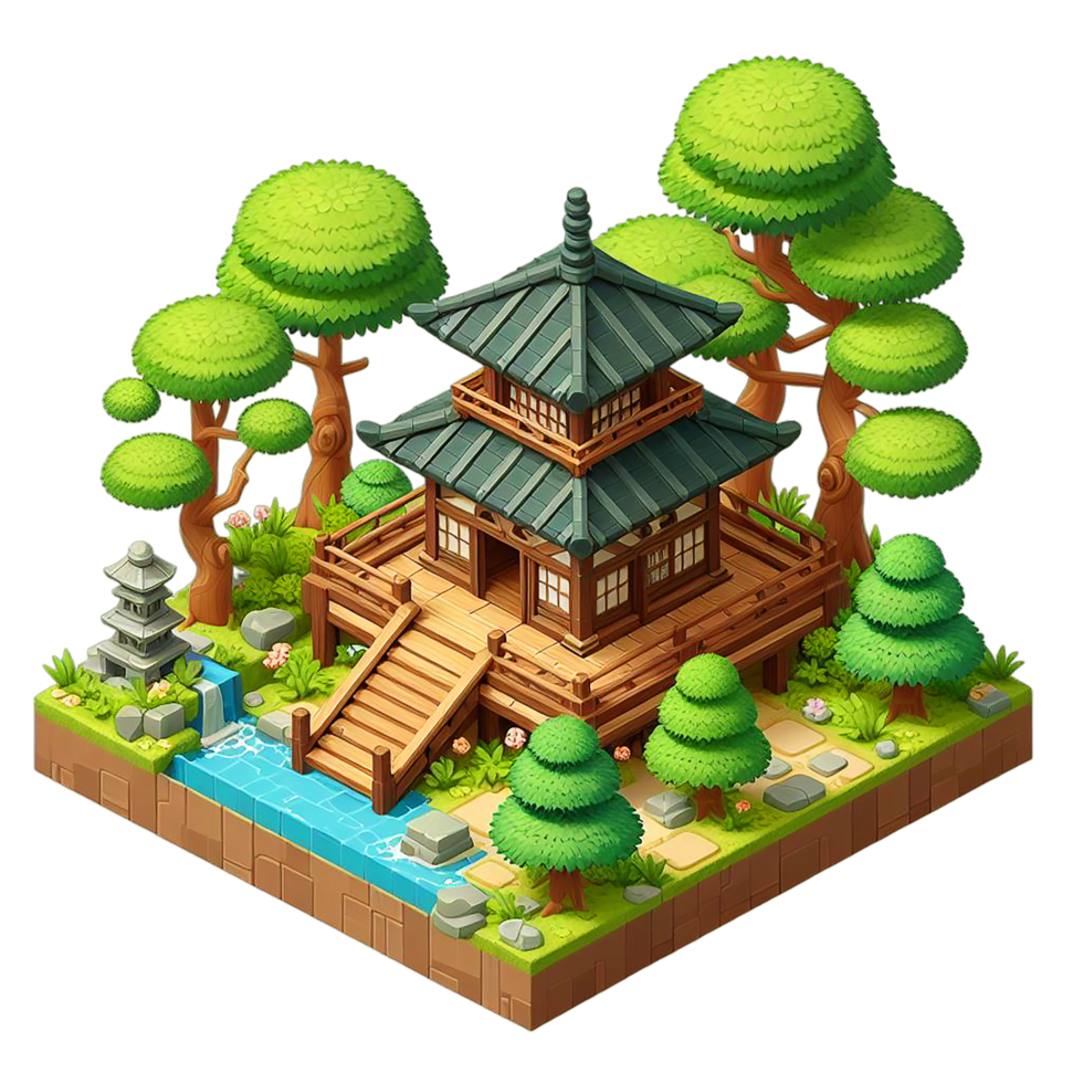 AI generated Beautiful Cute Small Forest Zen Wood Temple Isometric  Detailed png