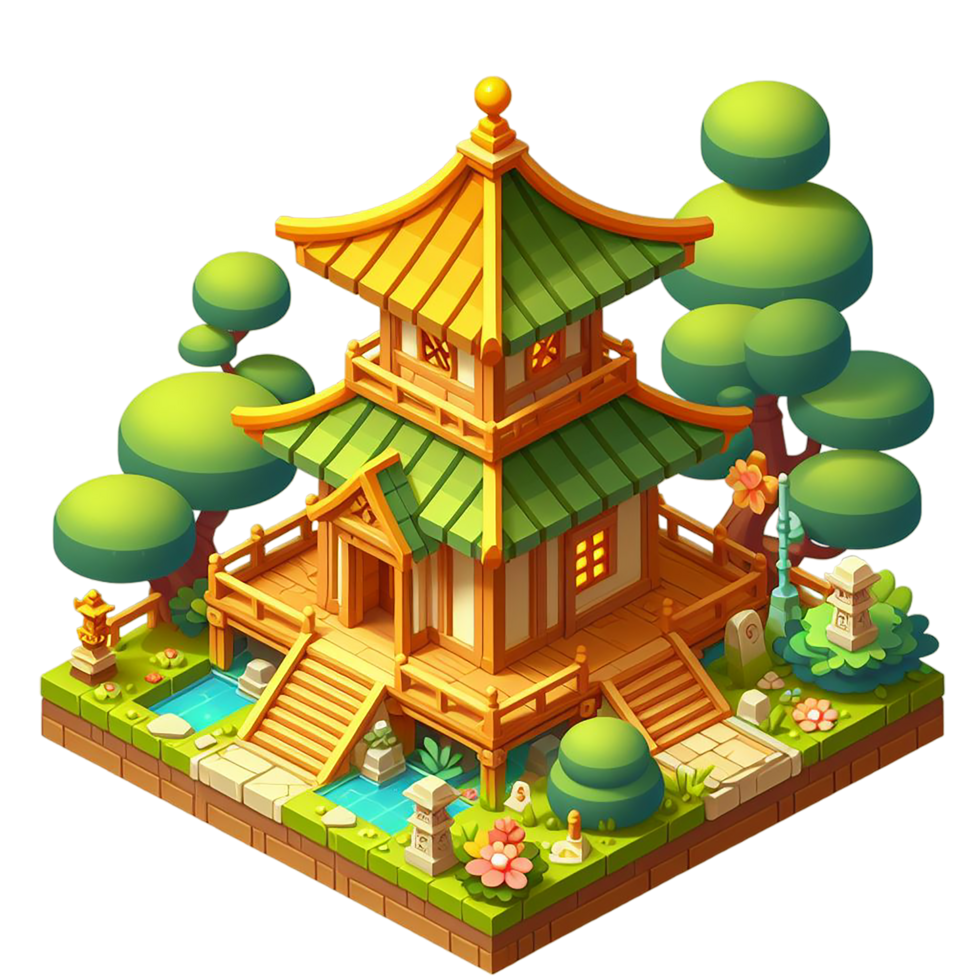 AI generated Beautiful Cute Small Forest Zen Wood Temple Isometric  Detailed png