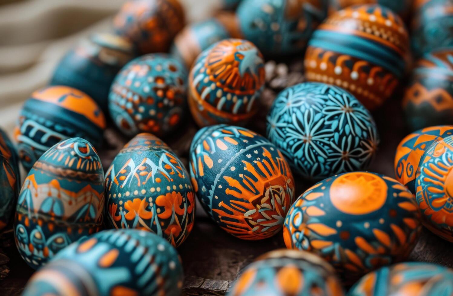 AI generated a group of colorful easter eggs arranged on a dark background photo