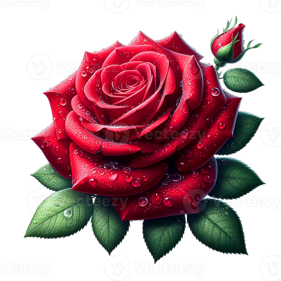 ai generiert schön rot Rose mit wirbelt schön Blumen png