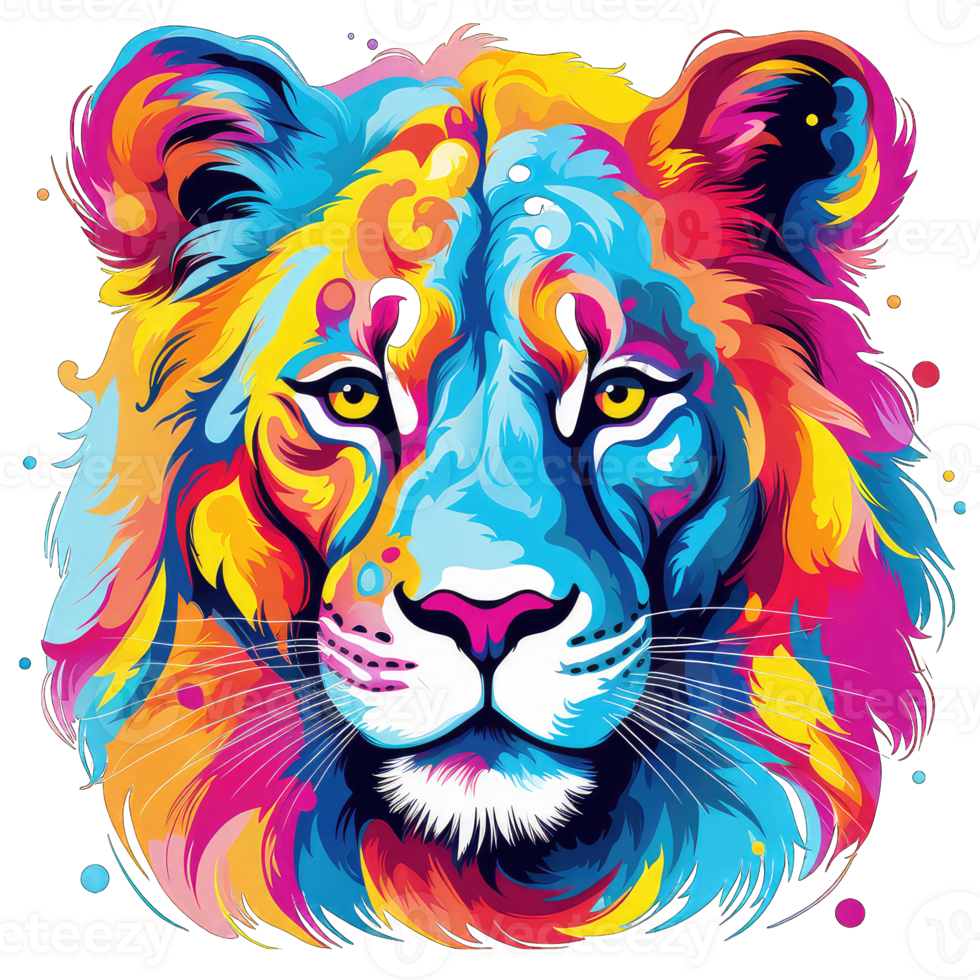 AI generated Colorful lion face clipart png