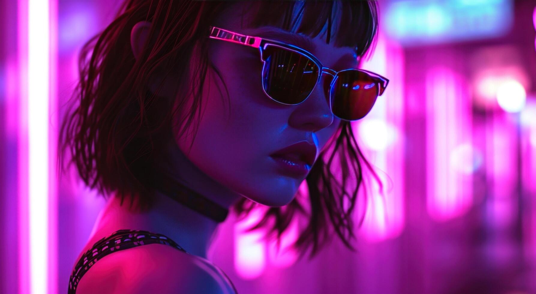 AI generated a girl in sunglasses and neon at nightclub photo