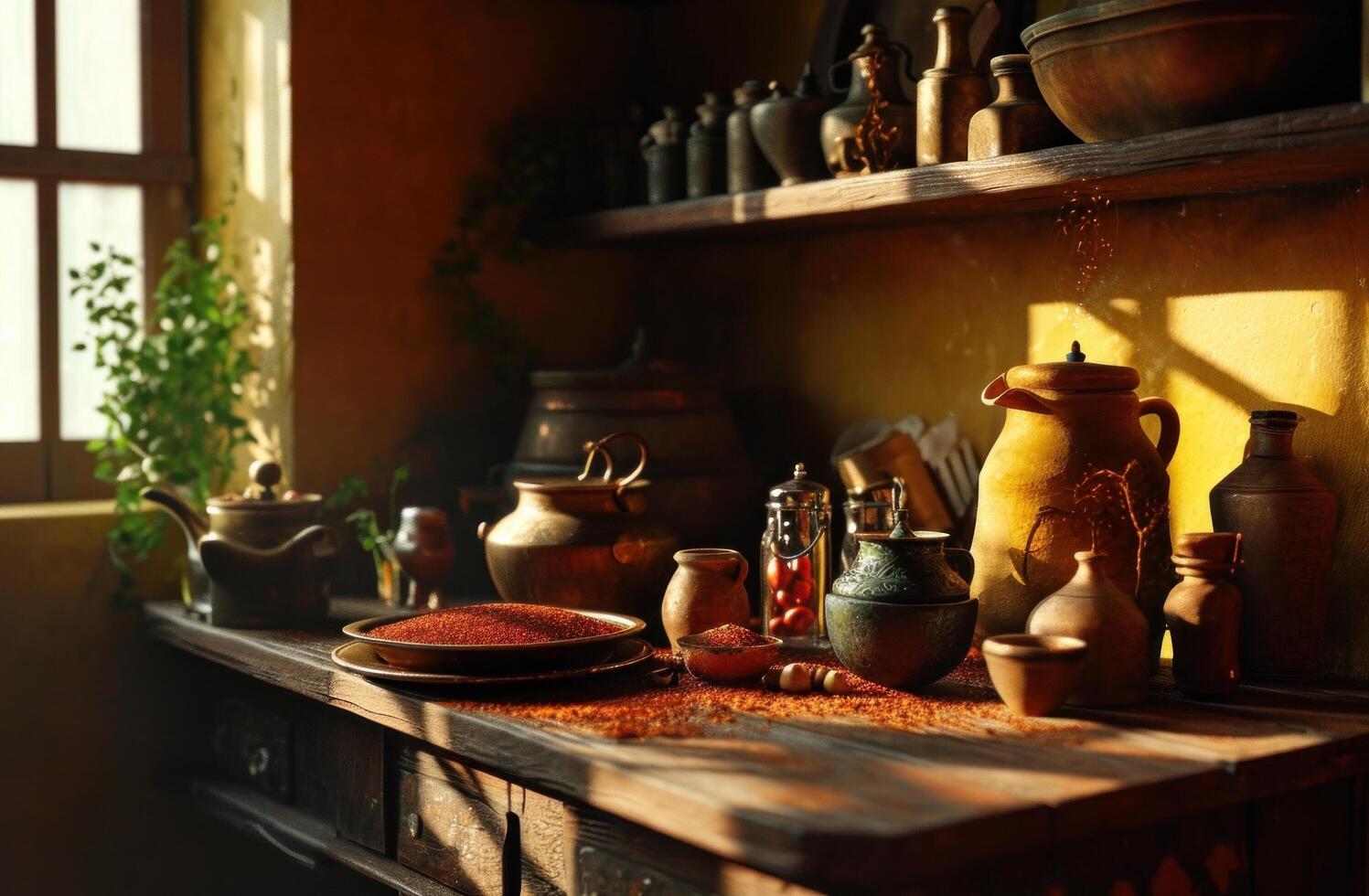 AI generated a free cooking scene with spices and pots photo