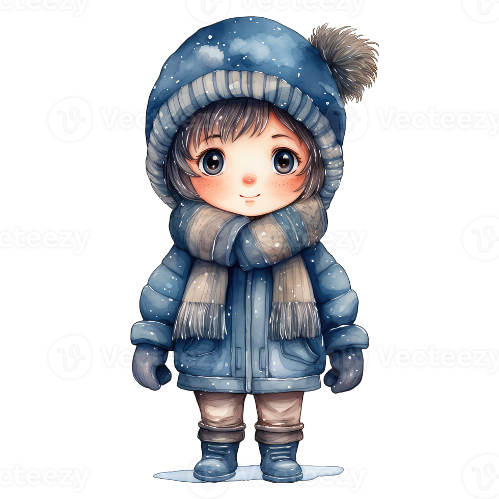 ai generato acquerello ragazzo indossare inverno Abiti clipart png