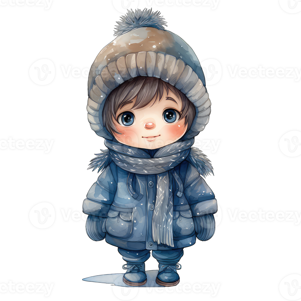 AI generated Watercolor kid wear winter clothes clipart png