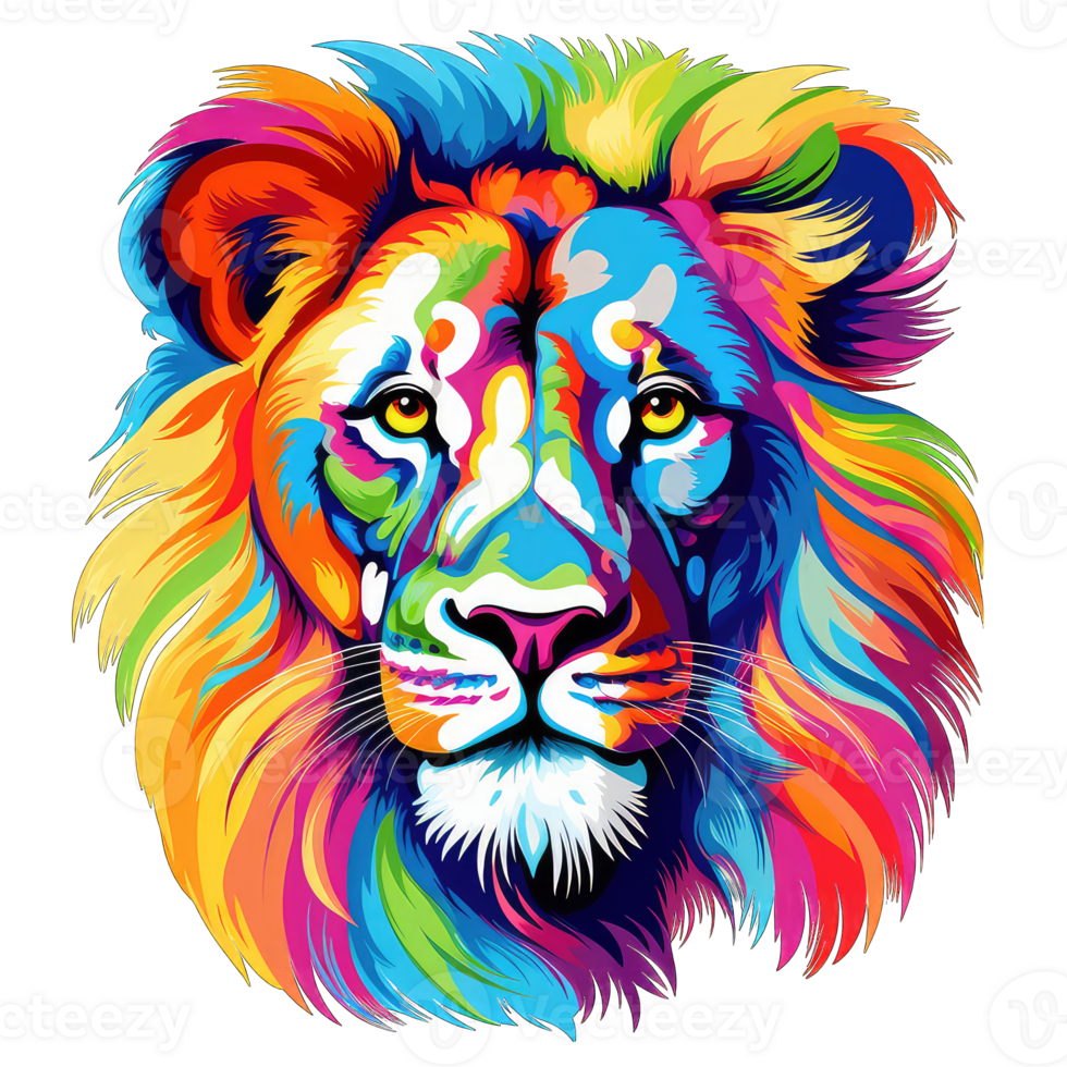 AI generated Colorful lion face clipart png