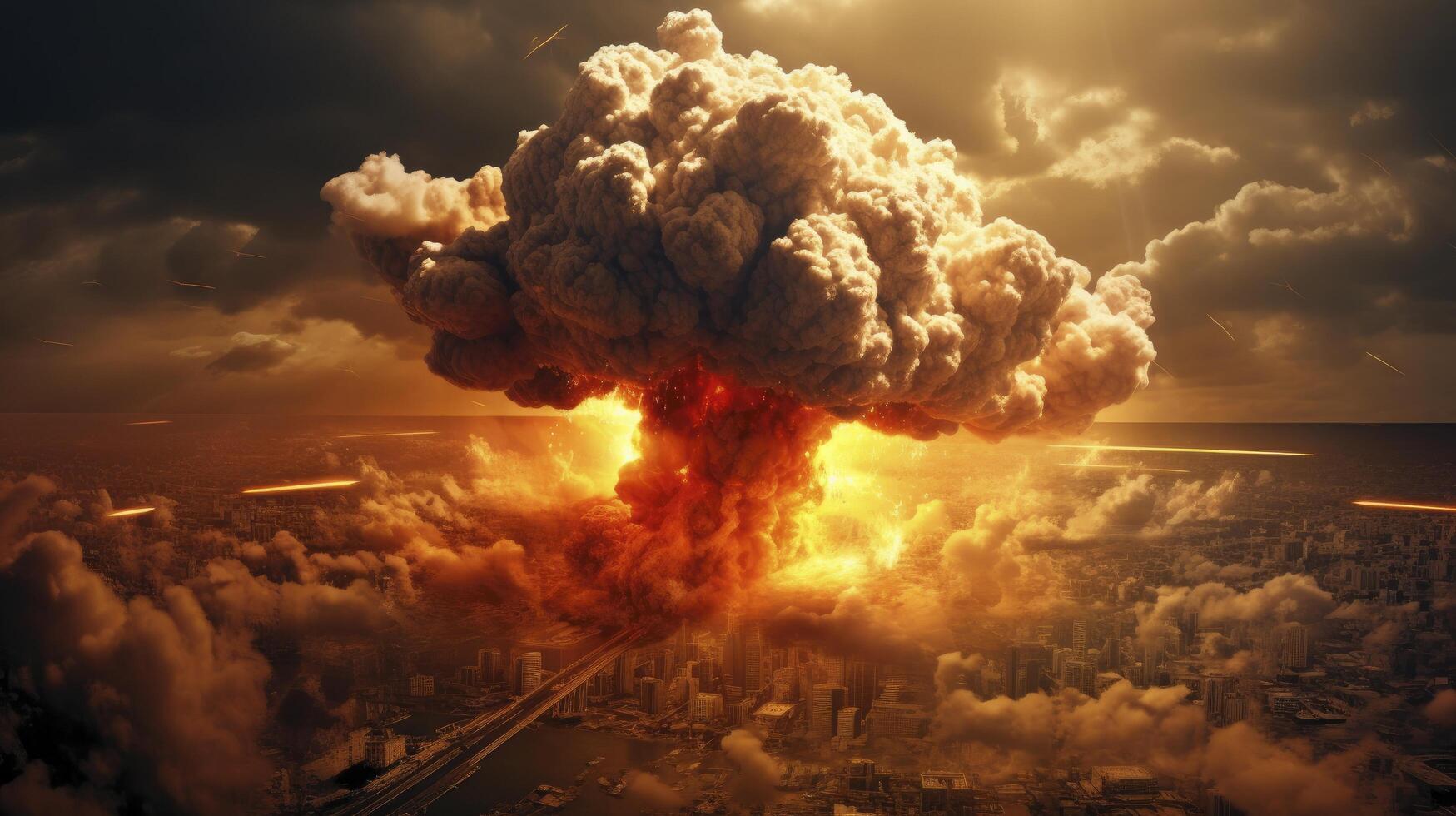 AI generated Nuclear explosion in city photo