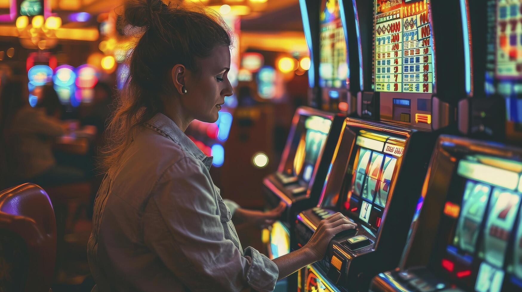 AI generated People addicted to gambling, roulette, horse racing slot machines blackjack, poker photo