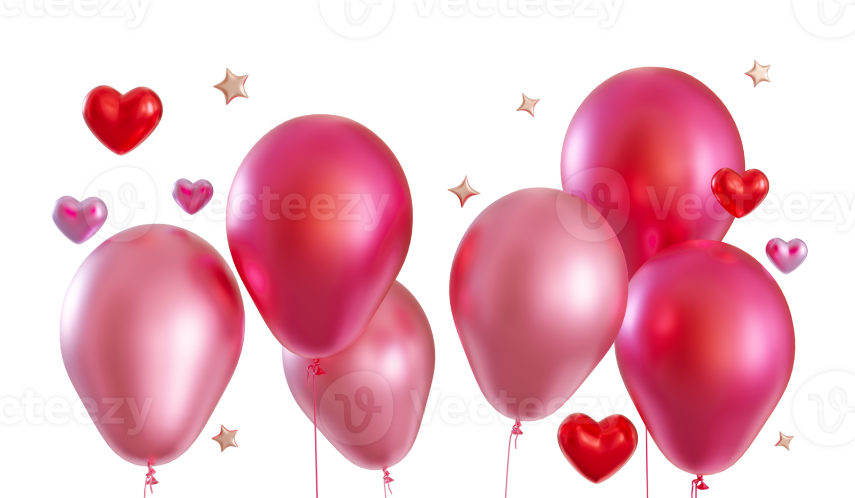 Vibrant, pink balloons and hearts, on transparent background, perfect for Valentine's Day promotions, event invitations, or greeting cards. Footer design element, border. Cut out elements. 3D. png