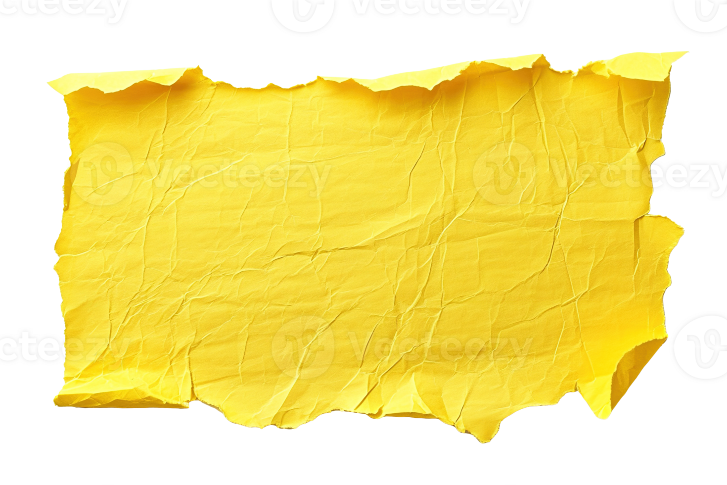 AI generated Blank, yellow sheet of paper, rectangular shape. On transparent background. Ripped, jagged page. With empty space for text. png