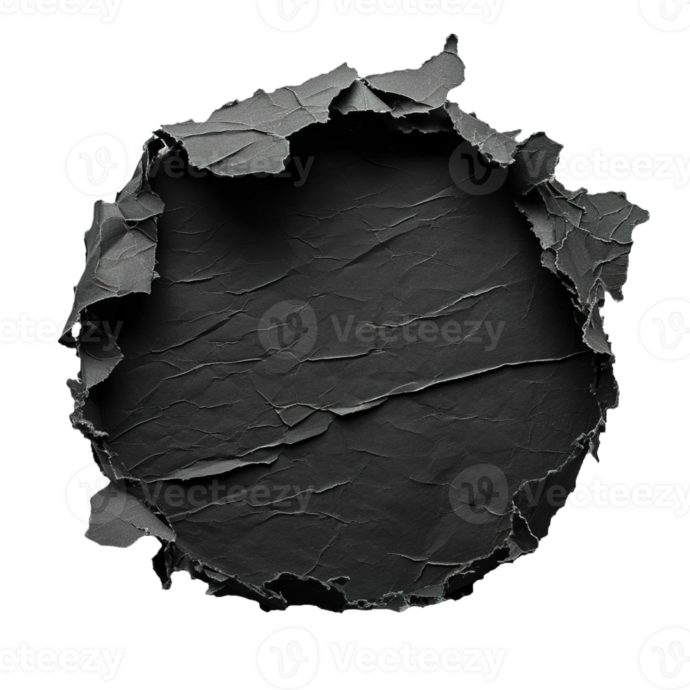 AI generated Blank, black sheet of paper, round shape. On transparent background. Ripped, jagged page. With empty space for text. png