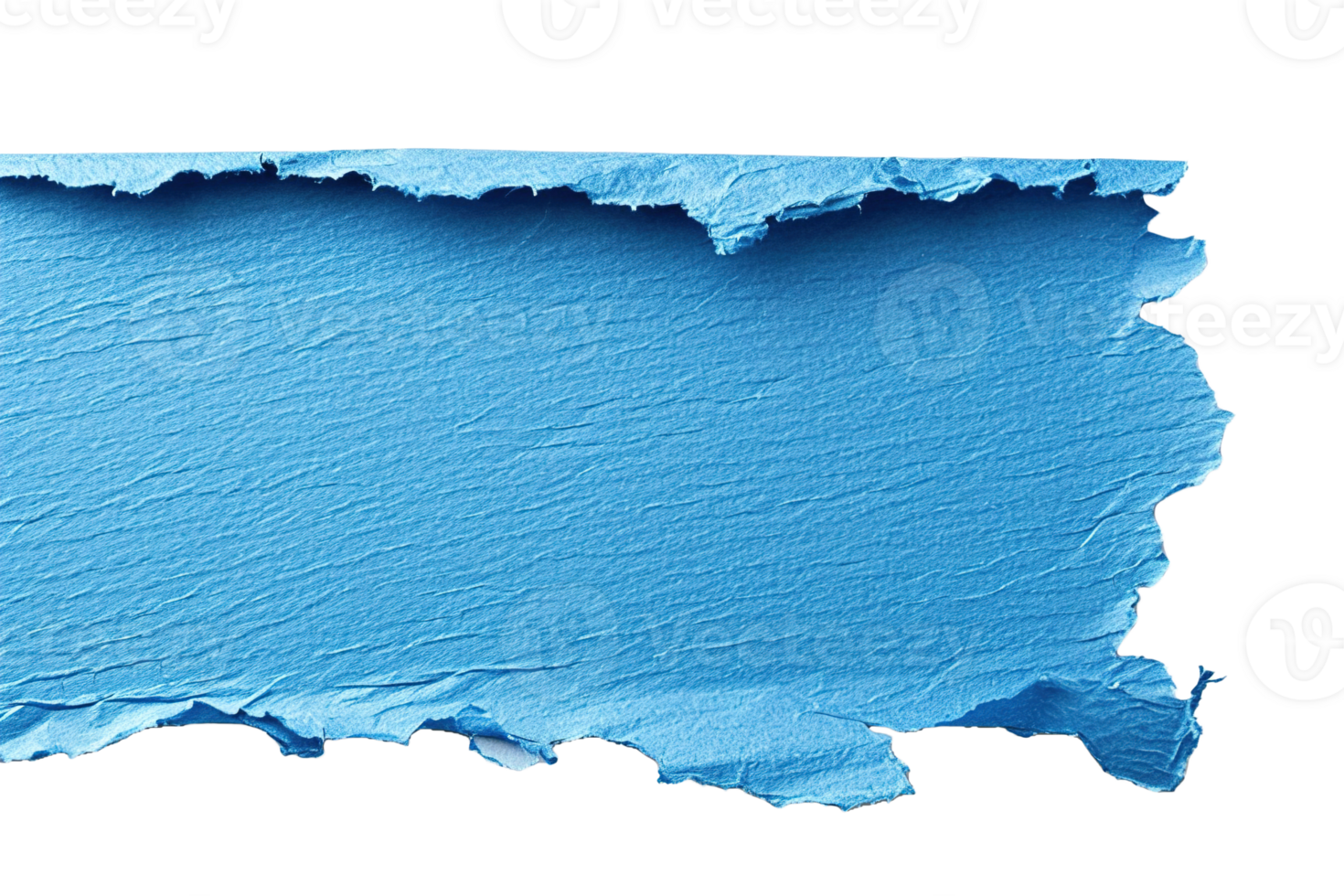 AI generated Blank, blue sheet of paper, rectangular shape. On transparent background. Ripped, jagged page. With empty space for text. png