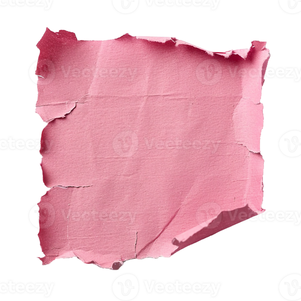 AI generated Blank, pink sheet of paper, square shape. On transparent background. Ripped, jagged page. With empty space for text. png