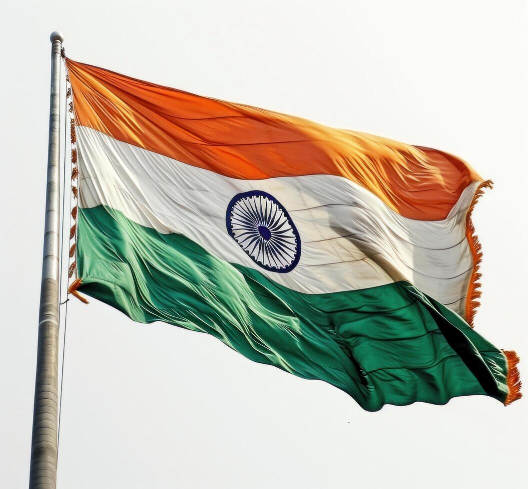 ai generado el indio bandera agitando terminado blanco foto