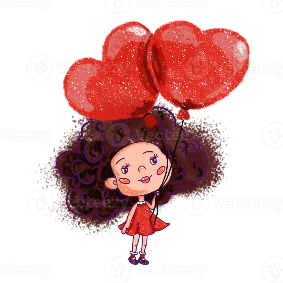 AI generated Curly girl with balloons character design png