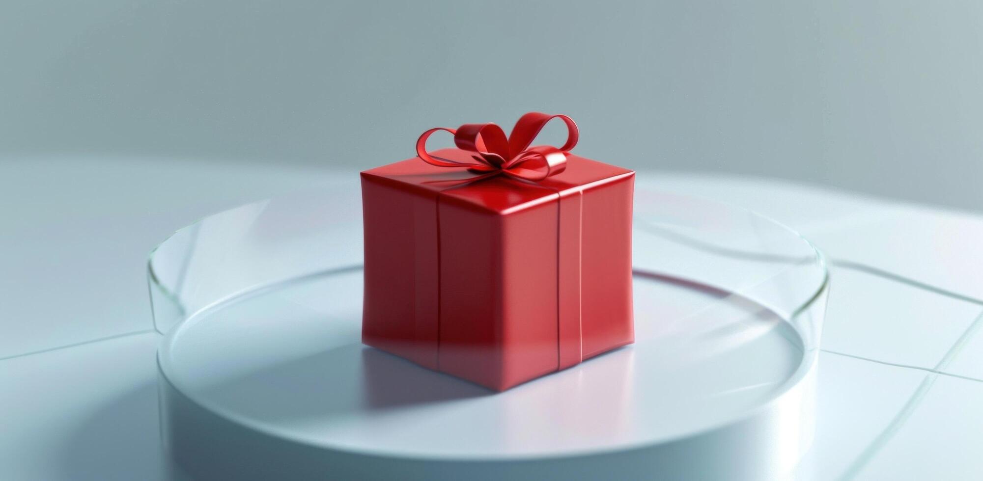 AI generated a red gift box is flying through a clear circular area gift box photo