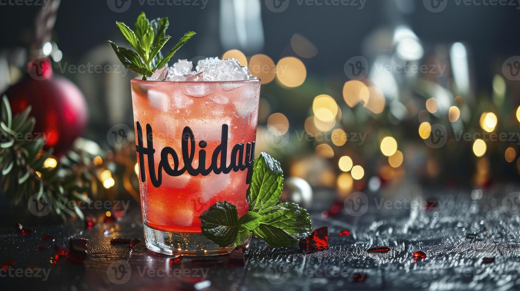 AI generated Text holiday summer style on a black background with Cocktail photo