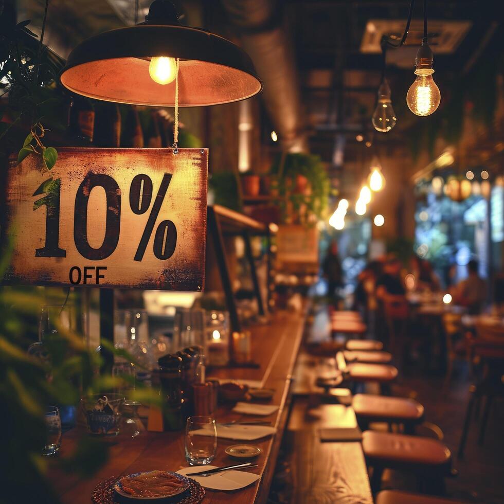 AI generated Sign with the text 10 off at the restaurant photo
