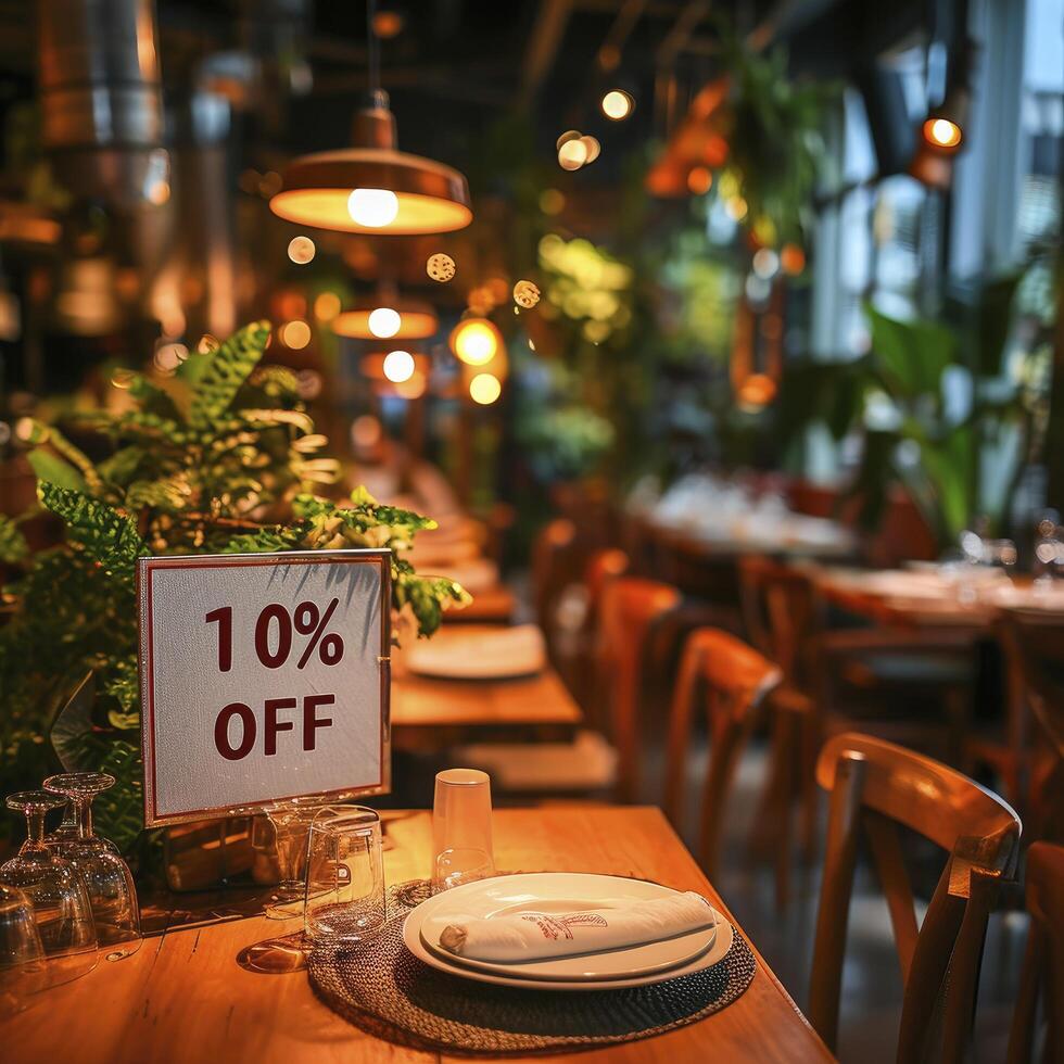 AI generated Sign with the text 10 off at the restaurant photo