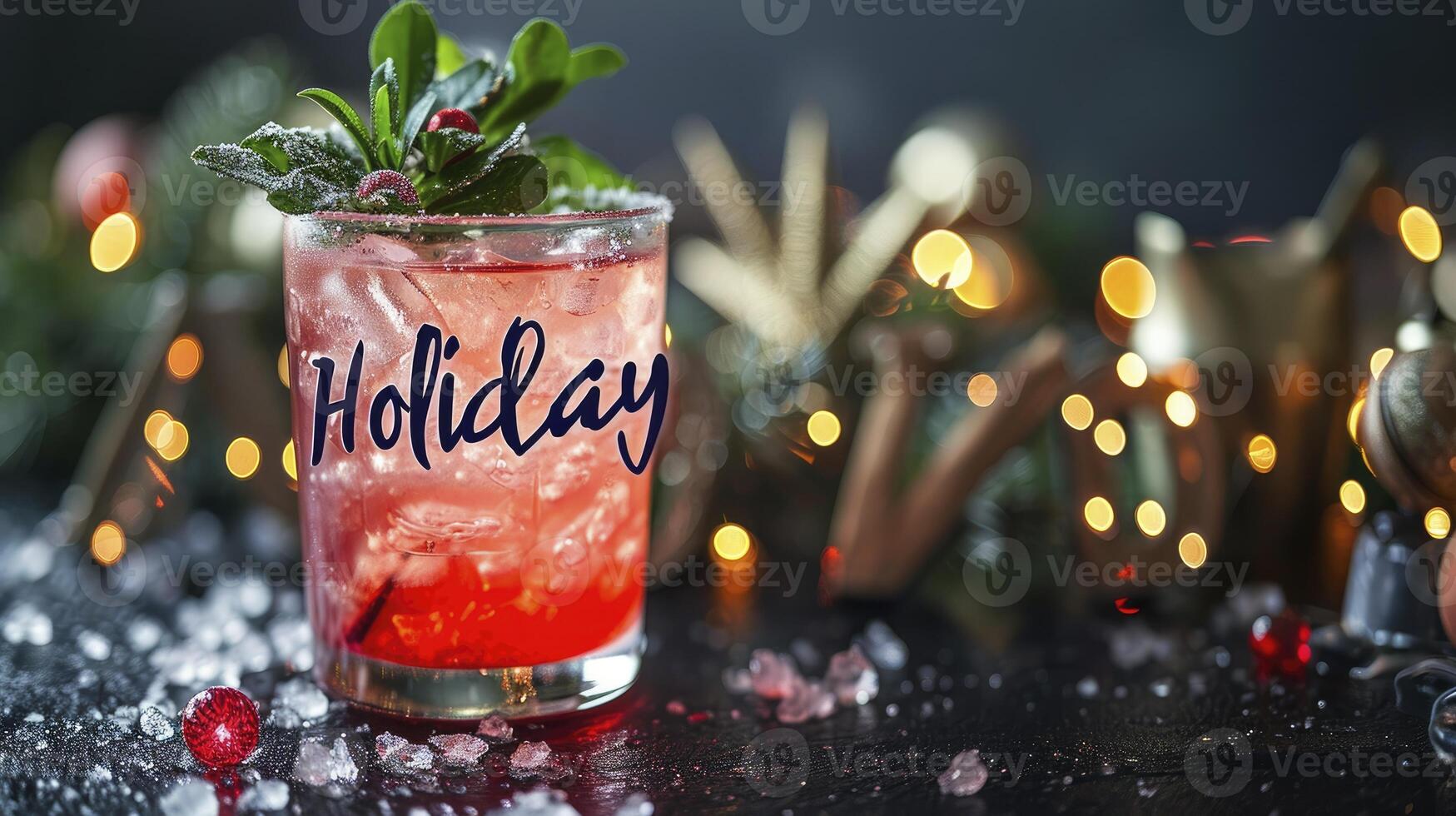 AI generated Text holiday summer style on a black background with Cocktail photo