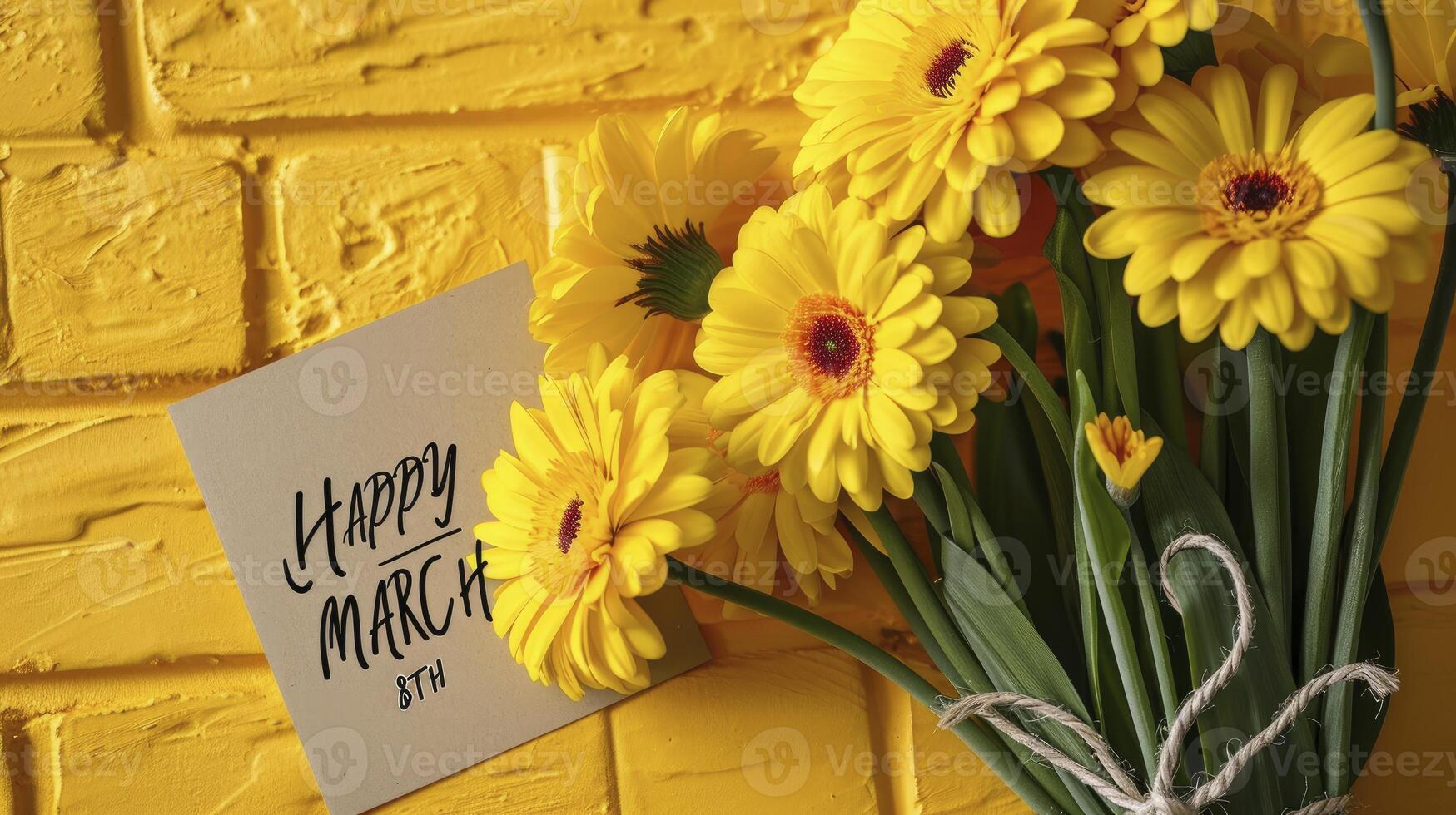 AI generated yellow brick background the painting of a greeting card Happy March 8th photo