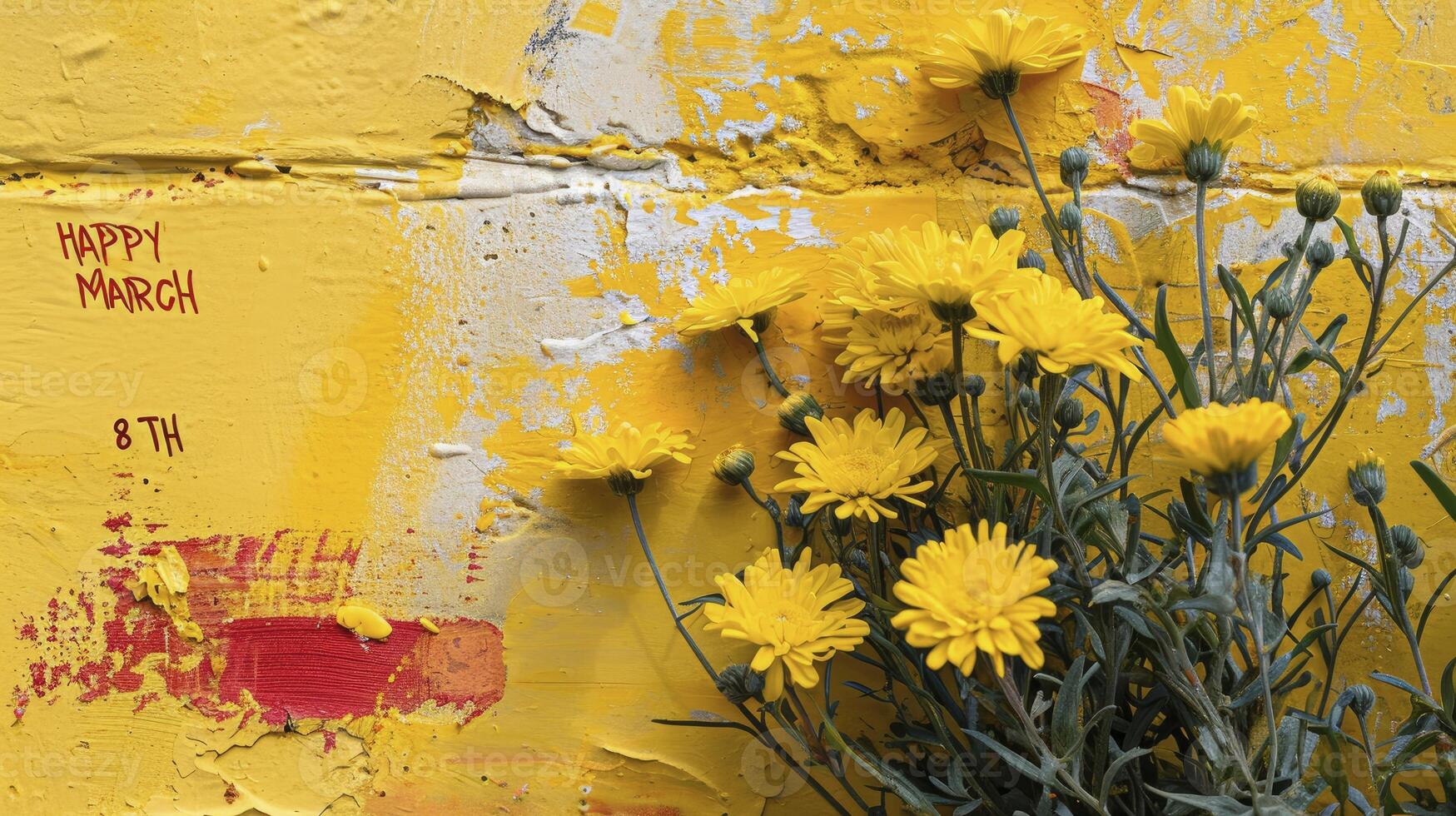 AI generated yellow brick background the painting of a greeting card Happy March 8th photo