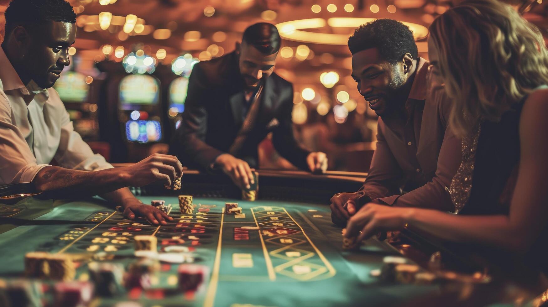 AI generated People addicted to gambling, roulette, horse racing slot machines blackjack, poker photo