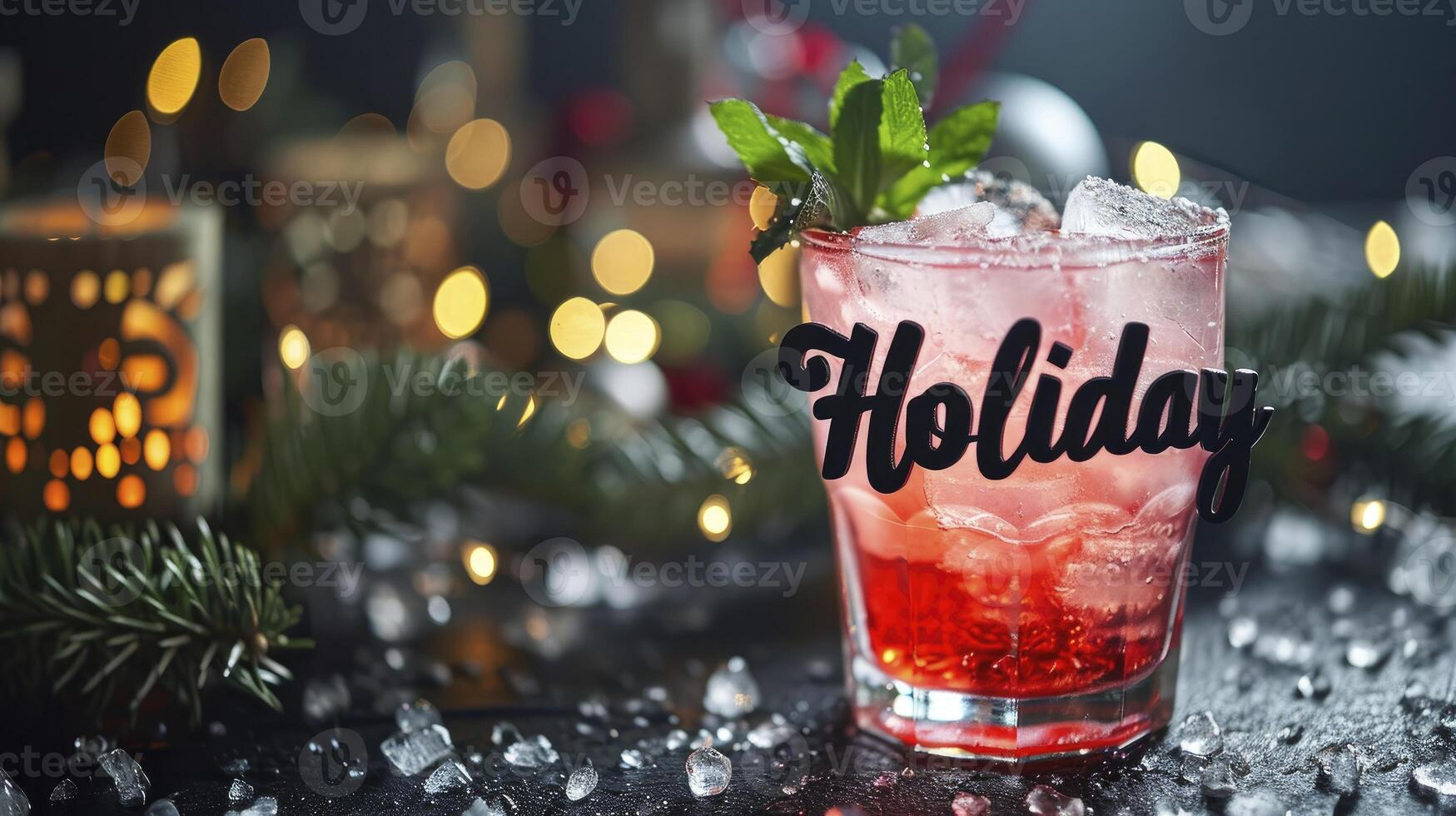 AI generated Text holiday summer style on a black background with Cocktail photo