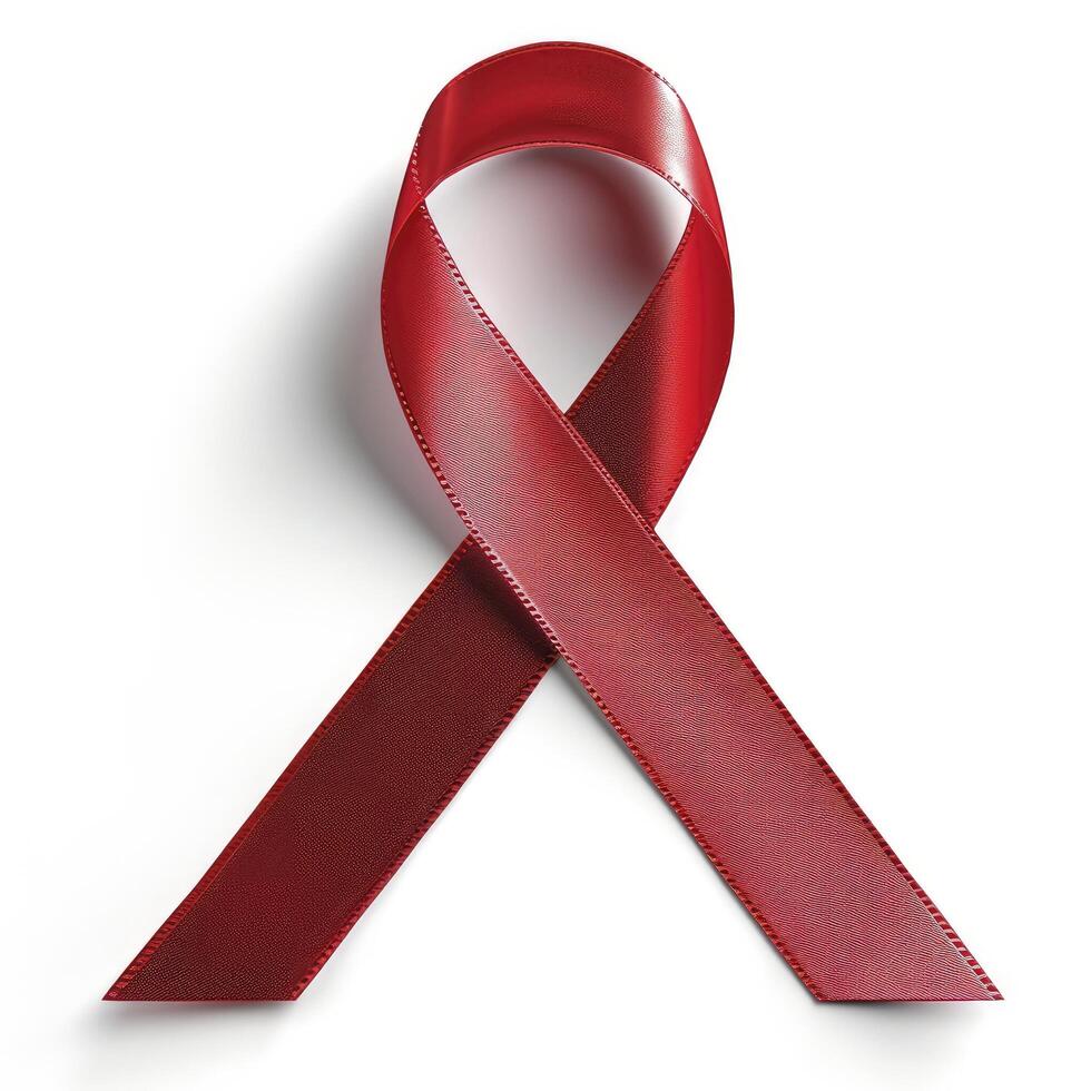 AI generated Red cancer ribbon. Cancer awareness symbol. Isolated on white photo