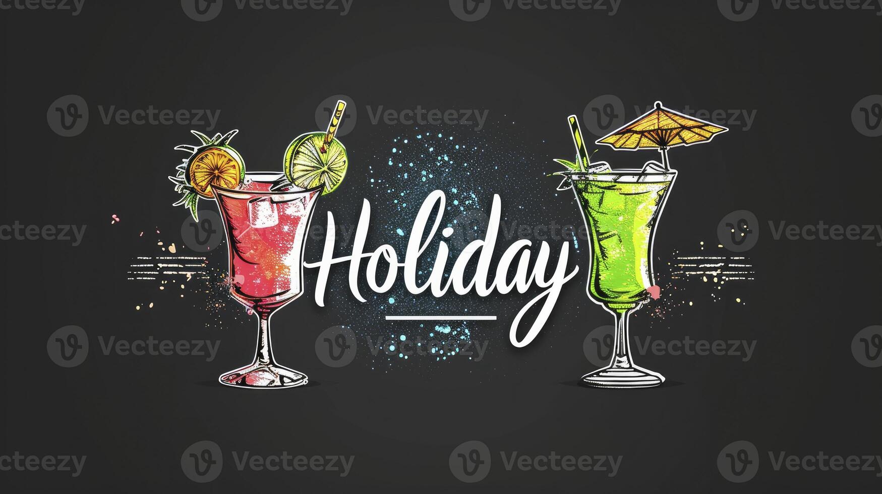 AI generated Text holiday summer style on a black background with Cocktail photo