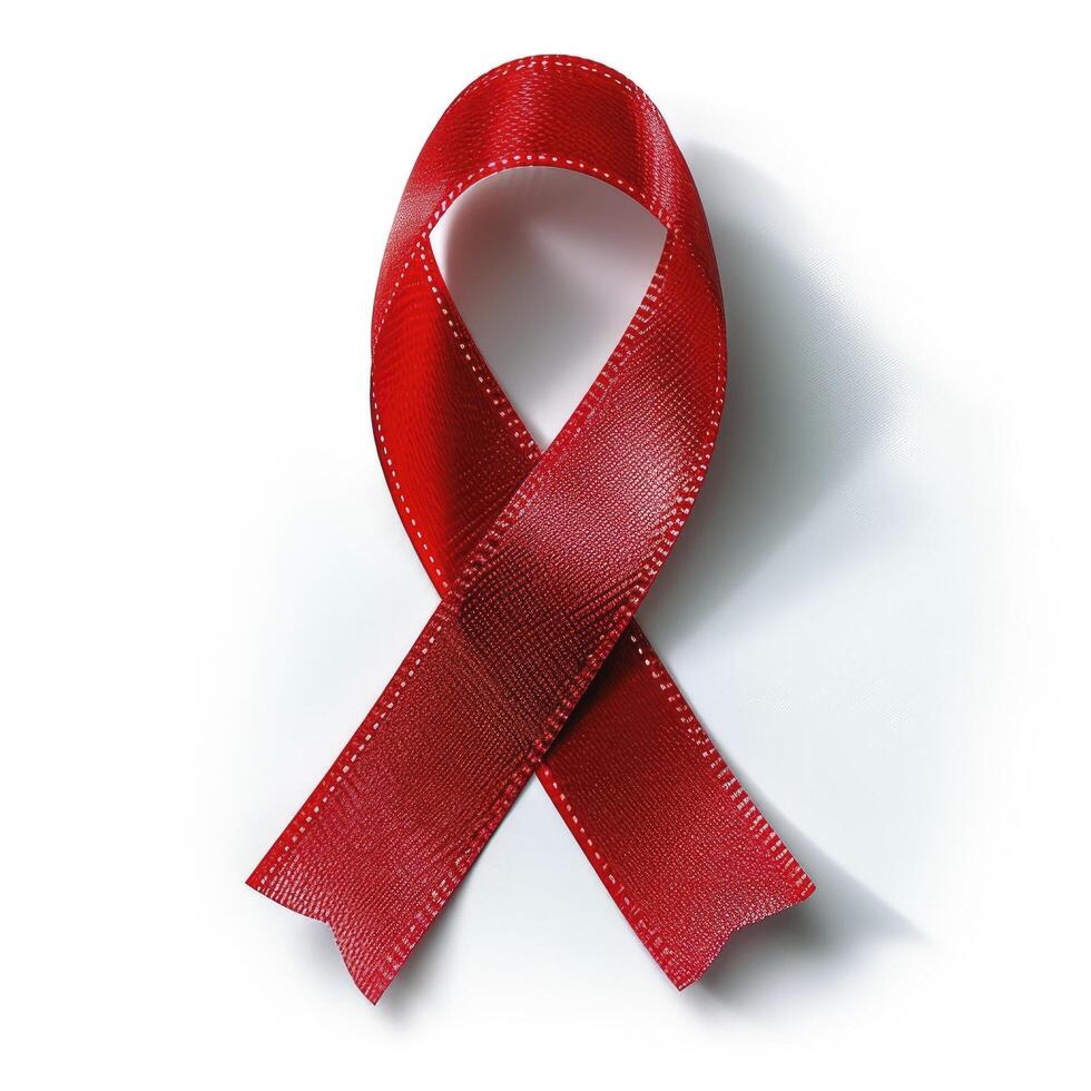 AI generated Red cancer ribbon. Cancer awareness symbol. Isolated on white photo