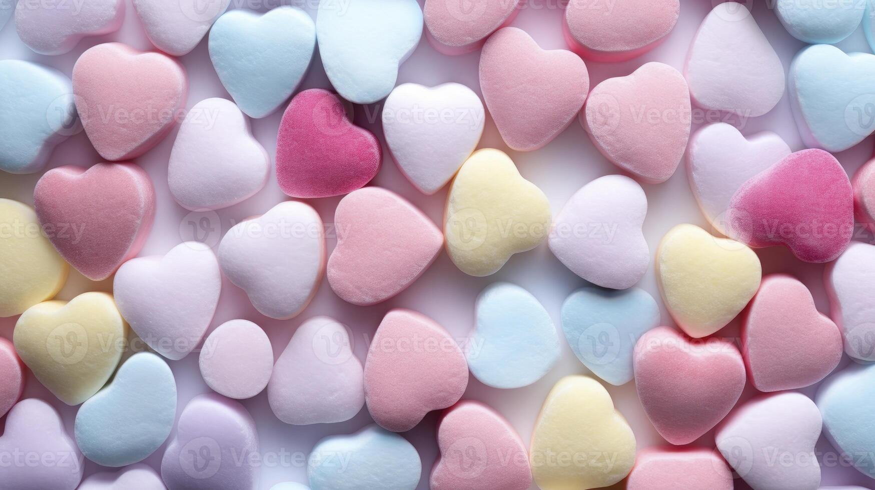 AI generated Background of brightly colored candy hearts for Valentine's Day. photo