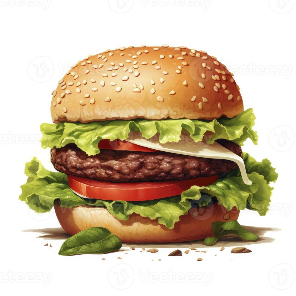 AI generated Fresh tasty burger isolated on white background photo